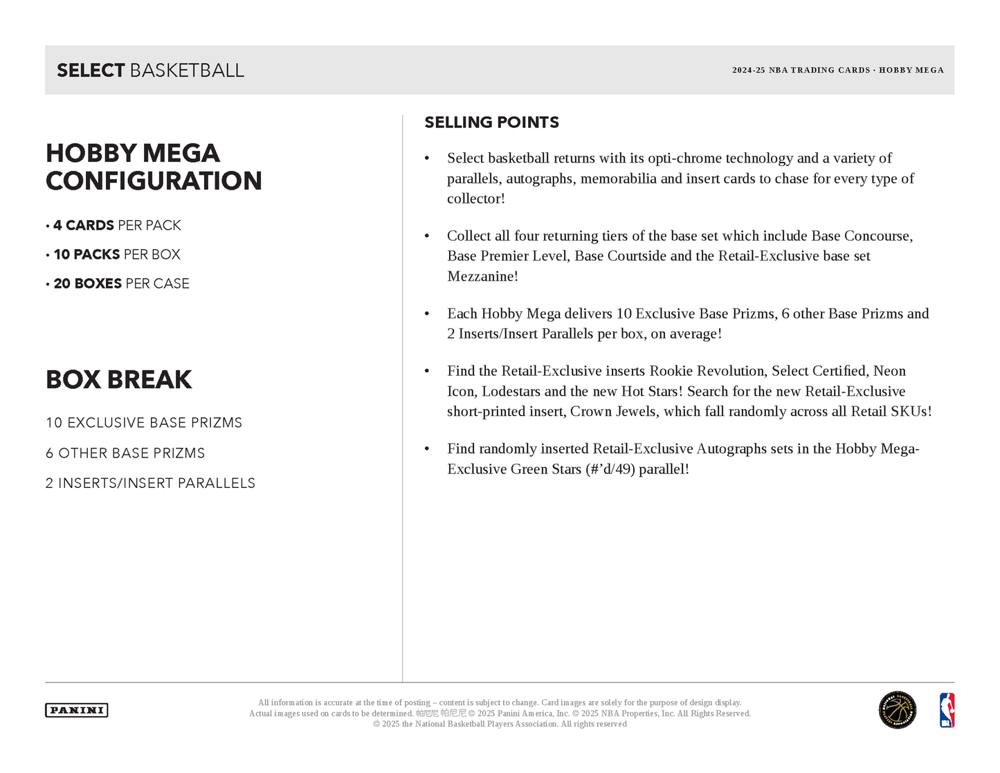2024/25 Panini Select Basketball Hobby Mega Box