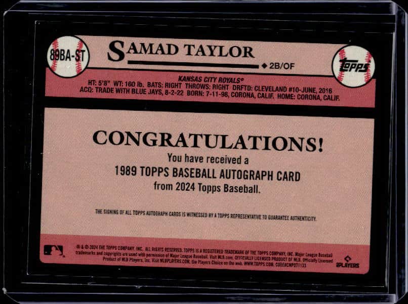 2024 Topps Series 1 Samad Taylor #89BA-ST Rookie Autograph
