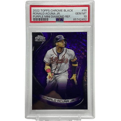 2022 Topps Chrome Black Ronald Acuna Jr. Purple Diamond Refractor /150 PSA 10