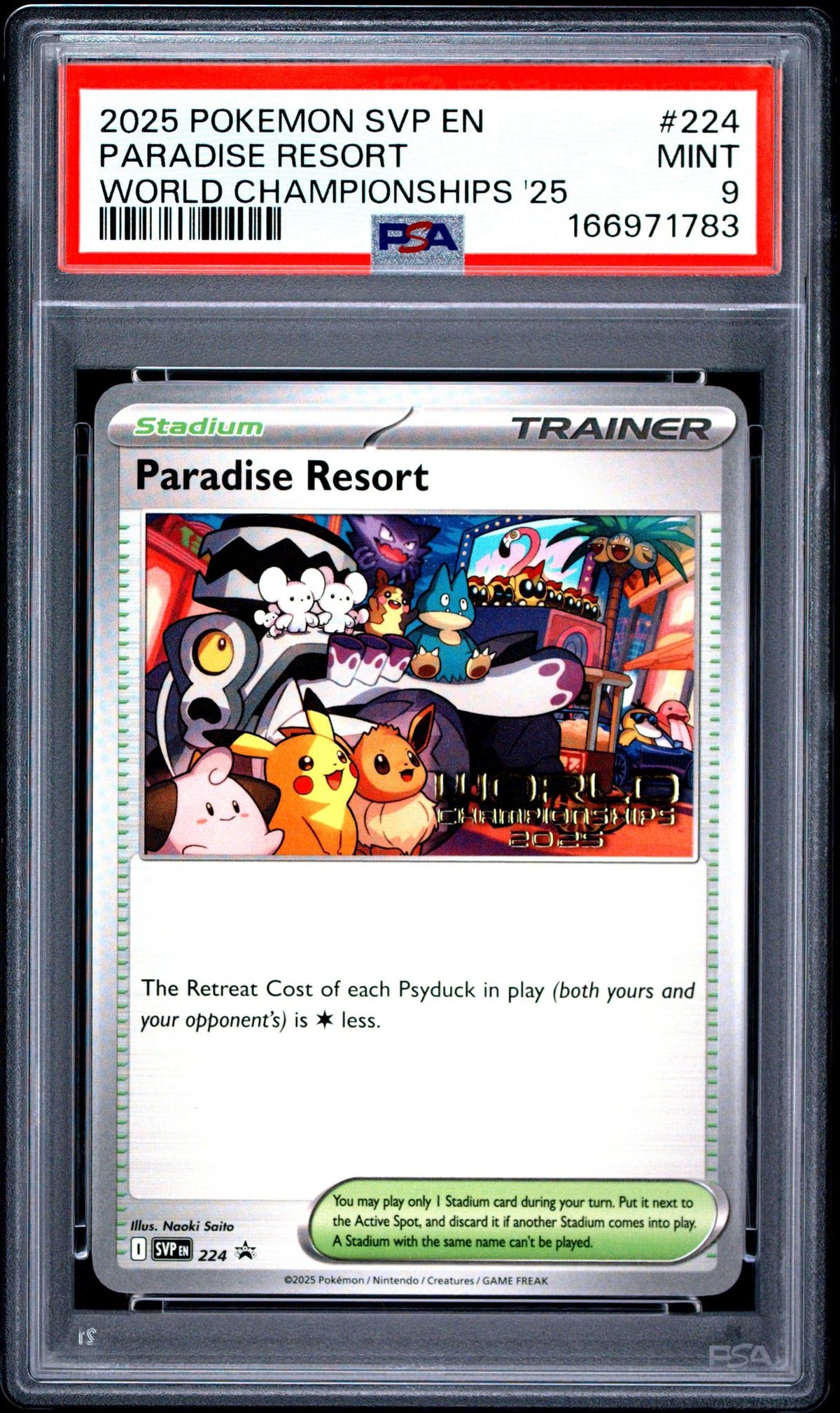2025 POKEMON SVP EN-SV BLACK STAR PROMO 224 PARADISE RESORT WORLD CHAMPIONSHIPS 2025 PSA 9