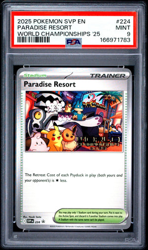 2025 POKEMON SVP EN-SV BLACK STAR PROMO 224 PARADISE RESORT WORLD CHAMPIONSHIPS 2025 PSA 9
