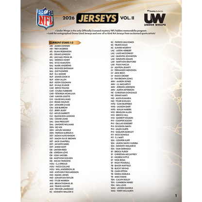 2026 Under Wraps Autographed NFL Jerseys Vol. II