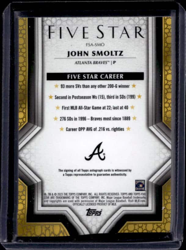 2023 Topps Five Star John Smoltz #FSA-SMO Gold Autograph /10