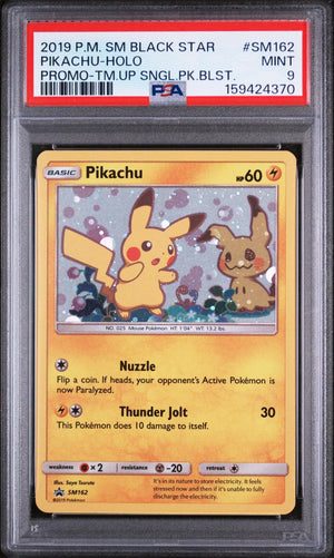 2019 POKEMON SM BLACK STAR PROMO SM162 PIKACHU HOLO TEAM UP SINGLE PACK BLISTERS PSA 9