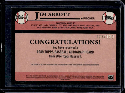 2024 Topps Jim Abbott #89BA2-JA Black Autograph /199