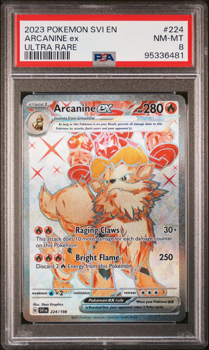 2023 Pokémon Scarlet & Violet Base Arcanine EX 224/198 Ultra Rare PSA 8