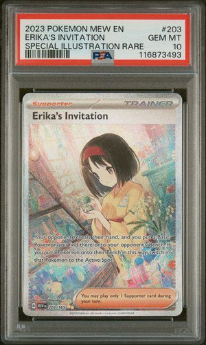 2023 POKEMON MEW EN-151 #203 ERIKA'S INVITATION SPECIAL ILLUSTRATION RARE PSA 10