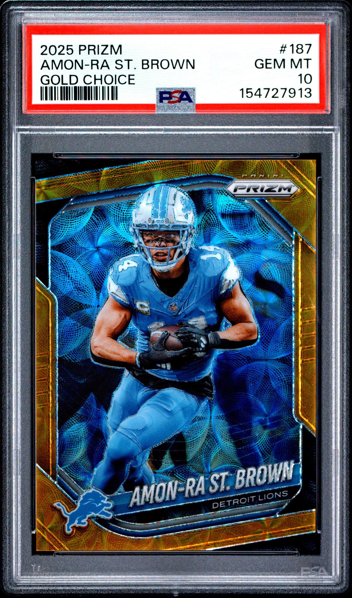 2025 PANINI PRIZM 187 AMON-RA ST. BROWN GOLD CHOICE PSA 10