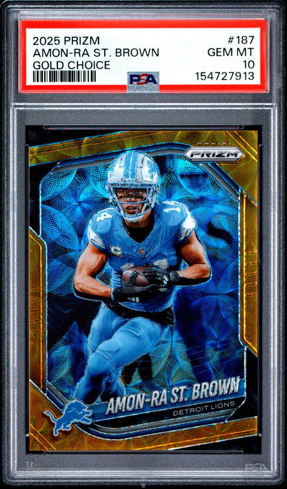 2025 PANINI PRIZM 187 AMON-RA ST. BROWN GOLD CHOICE PSA 10