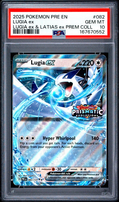 2025 POKEMON PRE EN-PRISMATIC EVOLUTIONS 082 LUGIA EX LUGIA ex & LATIAS ex PREMIUM COLLECTION PSA 10