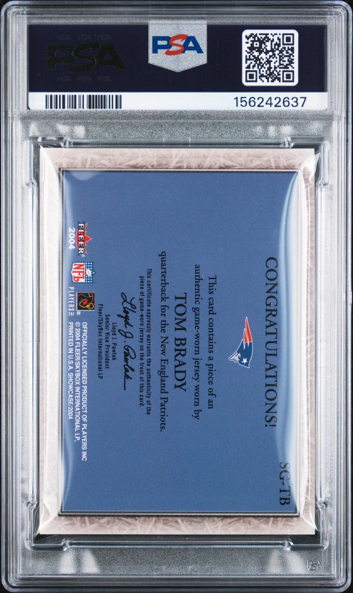 2004 FLEER SHOWCASE GRACE GAME USED SG-TB TOM BRADY PSA 9