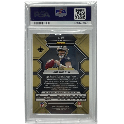 2023 Panini Mosaic Jake Haener #325 Rookie Autograph Red & Yellow Choice PSA 10