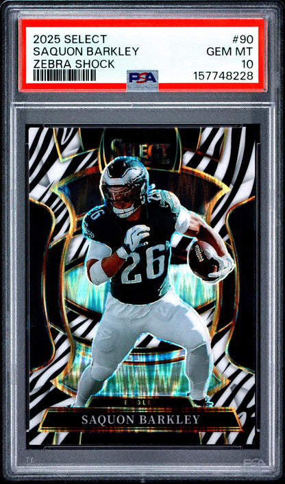 2025 PANINI SELECT 90 SAQUON BARKLEY ZEBRA SHOCK PSA 10