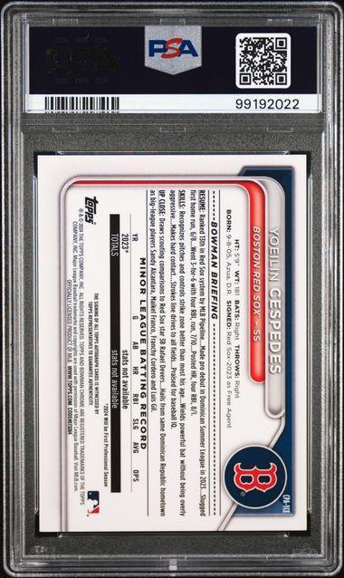 2024 Bowman Yoeilin Cespedes CHR Prospects Gold Shimmer Auto Auto PSA 8