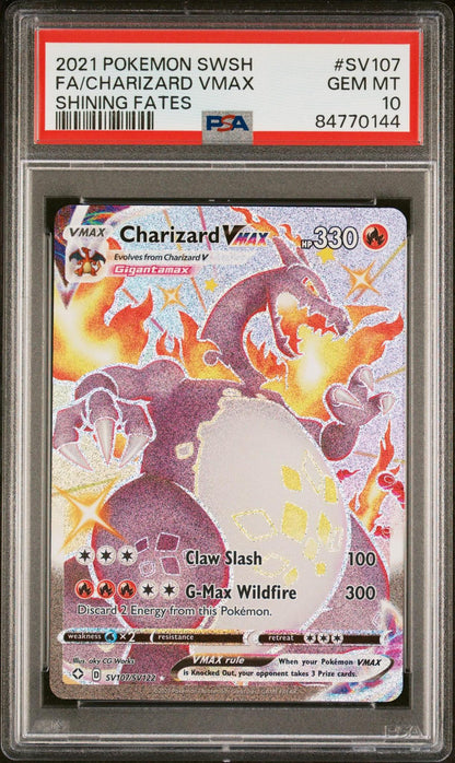 2021 POKEMON SWORD & SHIELD SHINING FATES SV107 FULL ART/CHARIZARD VMAX PSA 10