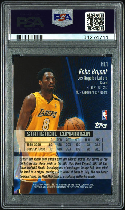 2000 TOPPS NO LIMIT NL1 KOBE BRYANT PSA 10