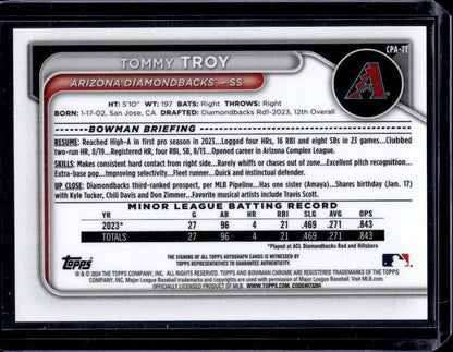 2024 Bowman Chrome Tommy Troy #CPA-TT Autograph