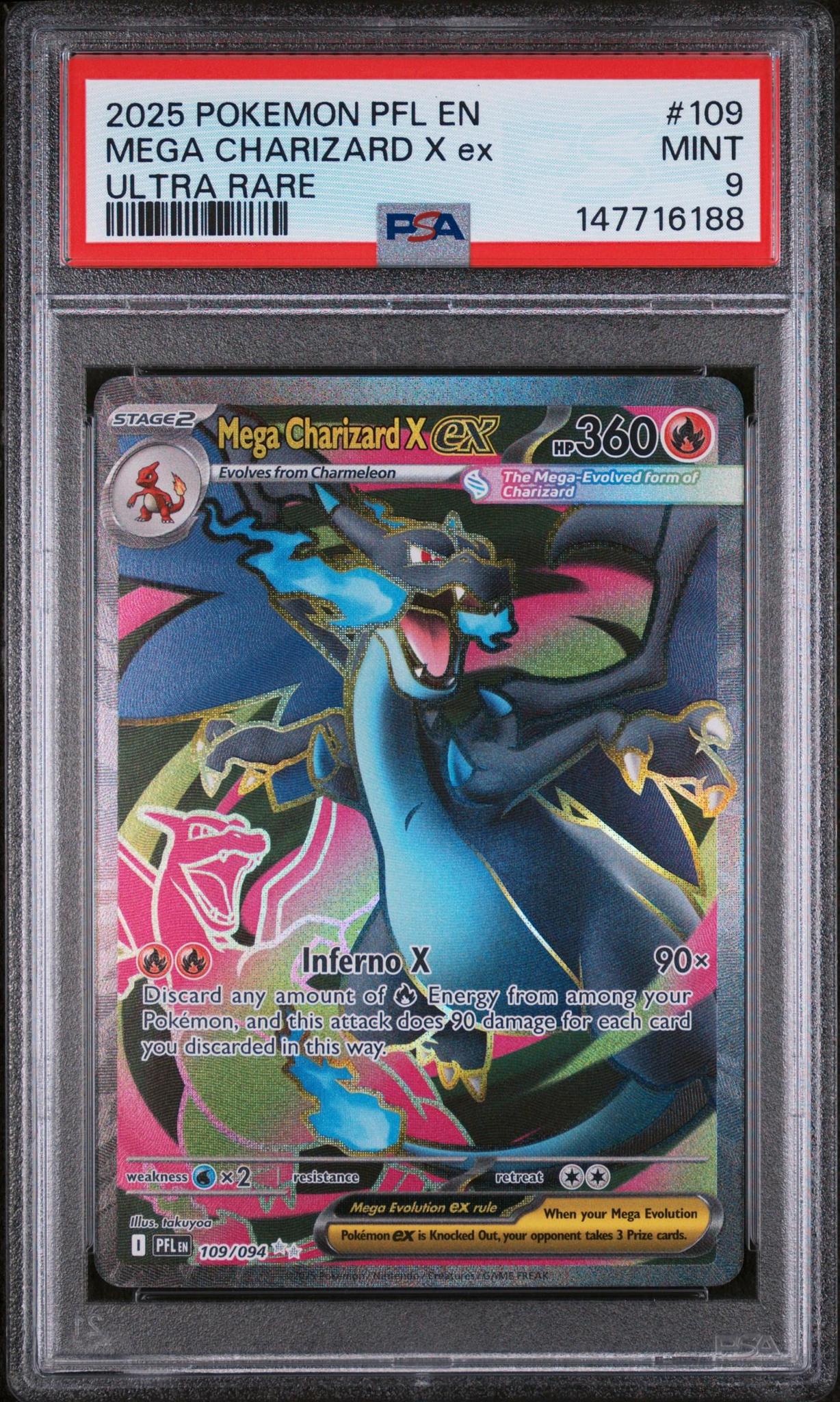 ME02: Phantasmal Flames #109/094 Mega Charizard X ex PSA 9