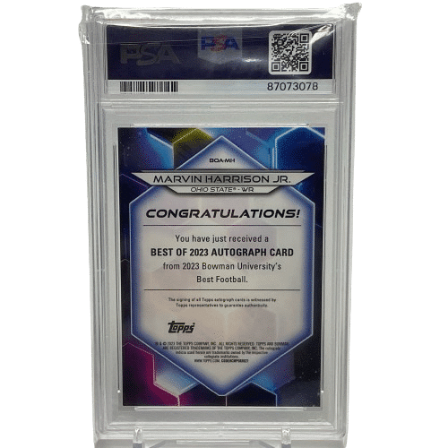2023 Bowman's Best University Marvin Harrison Jr. Autograph Gold /50 PSA 9 Auto 10