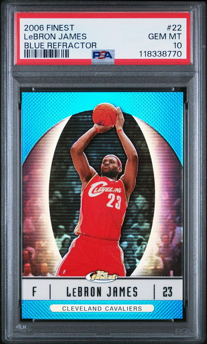 2006 FINEST 22 LeBRON JAMES BLUE REFRACTOR PSA 10