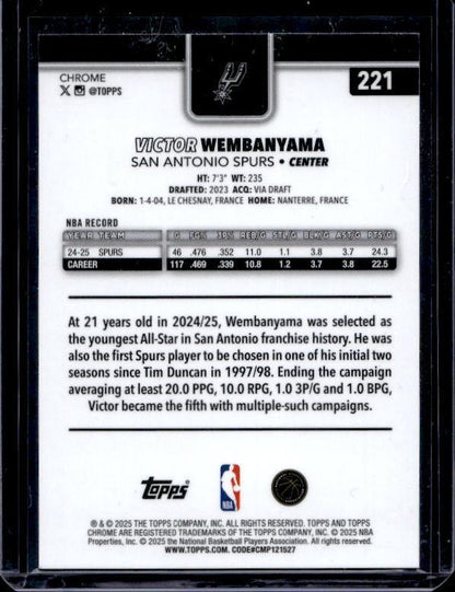 2025-26 Topps Chrome #221 Victor Wembanyama Aqua Refractor #/199