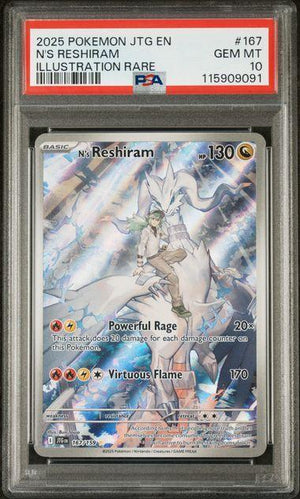 2025 POKEMON JTG EN-JOURNEY TOGETHER #167 N'S RESHIRAM ILLUSTRATION RARE PSA 10
