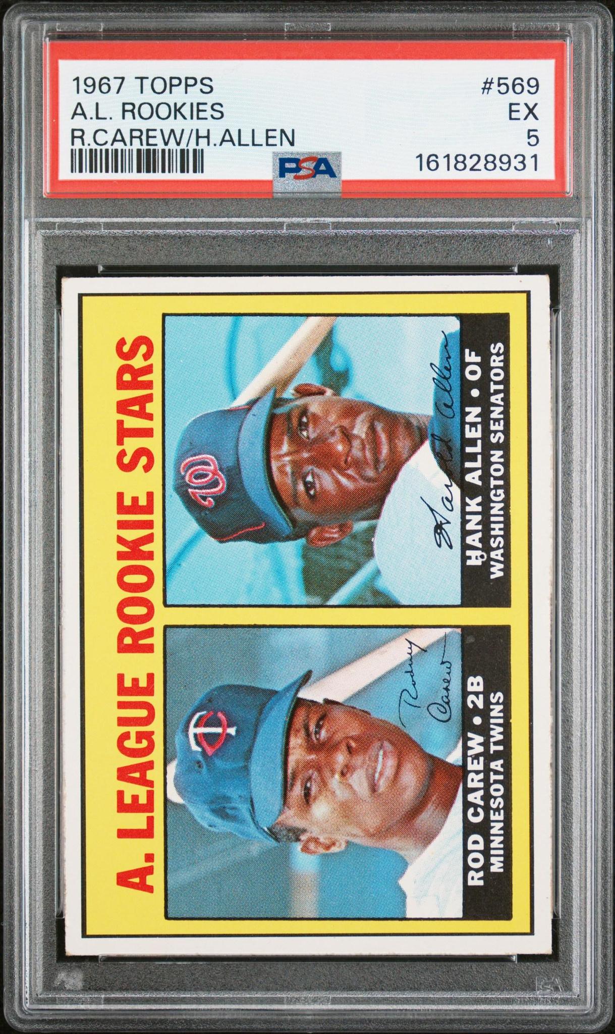 1967 TOPPS 569 A.L. ROOKIES ROD CAREW/HANK ALLEN PSA 5