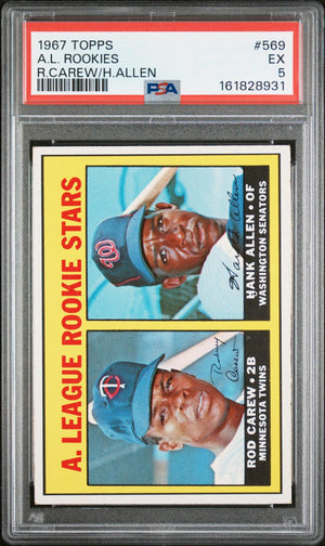 1967 TOPPS 569 A.L. ROOKIES ROD CAREW/HANK ALLEN PSA 5