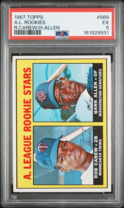1967 TOPPS 569 A.L. ROOKIES ROD CAREW/HANK ALLEN PSA 5