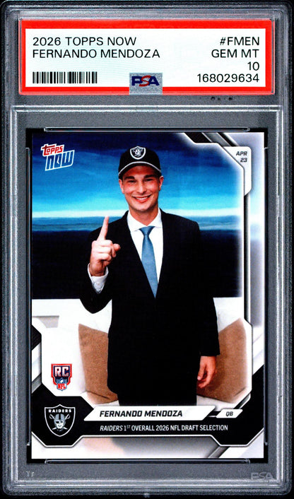 2026 TOPPS NOW #FMEN FERNANDO MENDOZA ROOKIE PSA 10