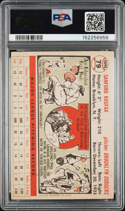 1956 TOPPS 79 SANDY KOUFAX WHITE BACK PSA 2.5